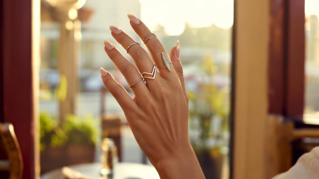 Anéis certos que afinam as mãos nas fotos sem edição
