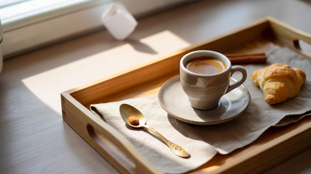 Bandeja de café instagramável em 2 passos com paleta de cores e composição perfeita