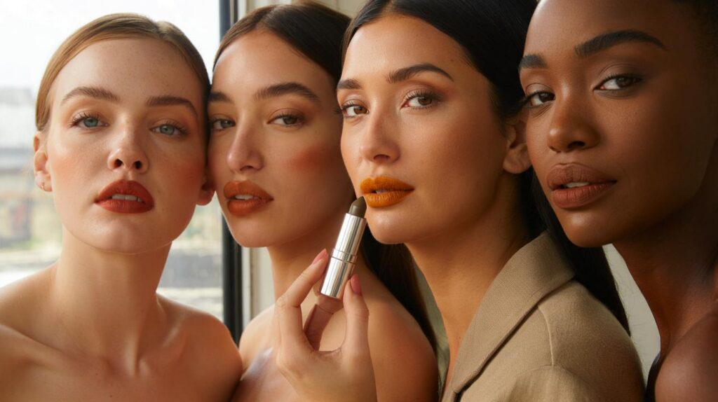 Batom marrom moderno para todas as peles com acabamento que não craquela