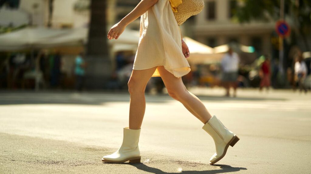 Bota branca de verão que funciona sim com tecidos leves