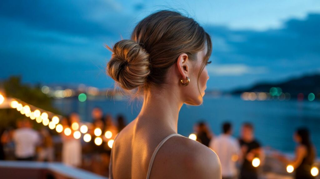 Cabelo preso chique do verão que usa 1 elástico e dura a noite inteira