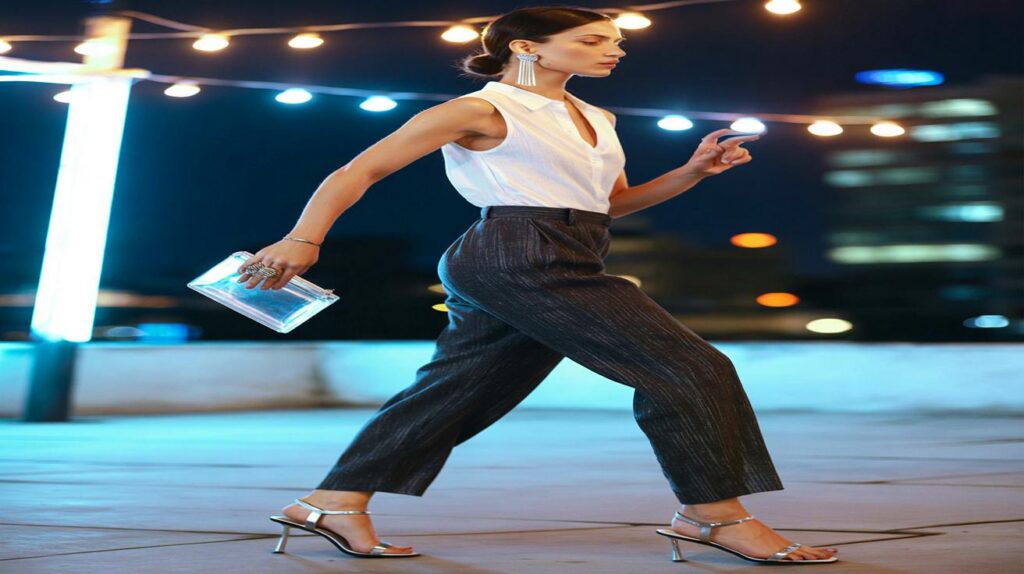 Calça de linho à noite com acessórios que deixam glam sem esquentar