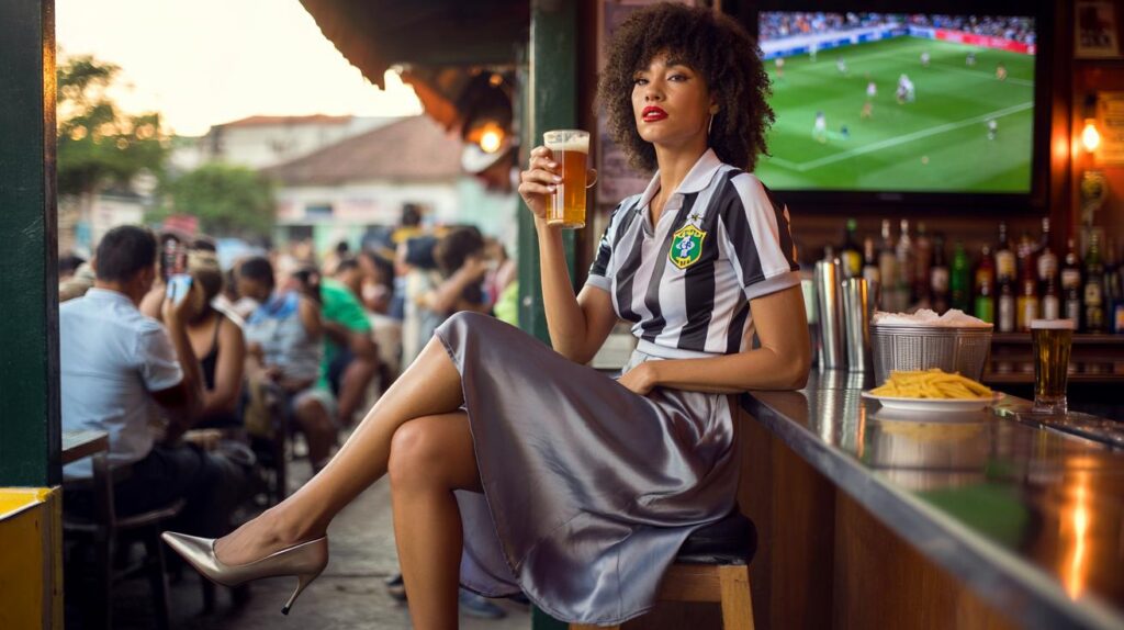 Camisa de time com estilo feminino com saia e salto que surpreendem