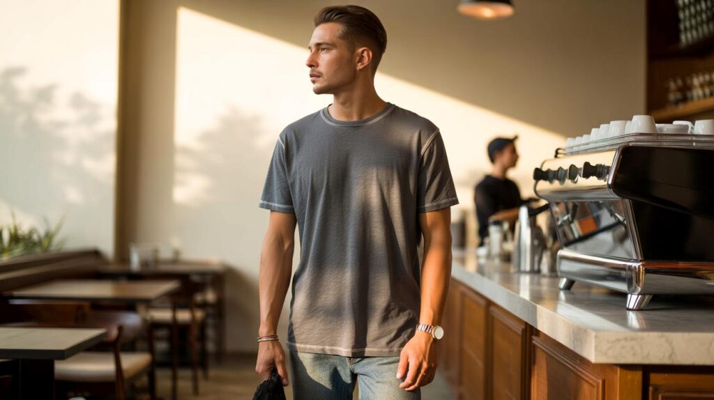 Camiseta grafite que faz tudo parecer caro e moderna