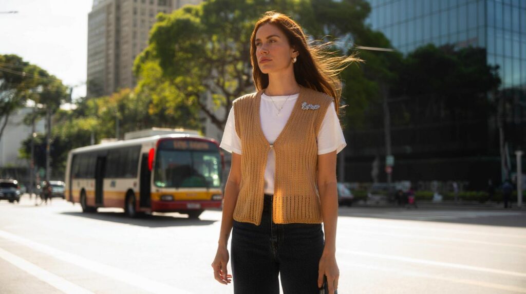 Colete de tricot versão leve e fresca para meia estação