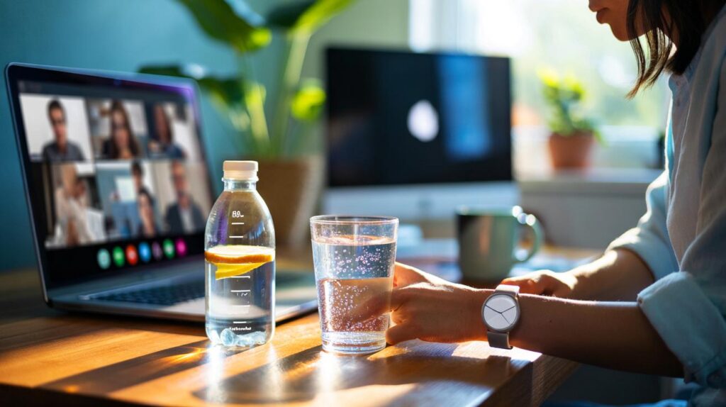 Como cultivar bons hábitos de hidratação entre reuniões e telas – simples e eficaz