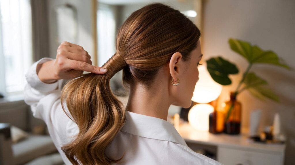 Como esconder elástico do cabelo no rabo de cavalo com mecha truque