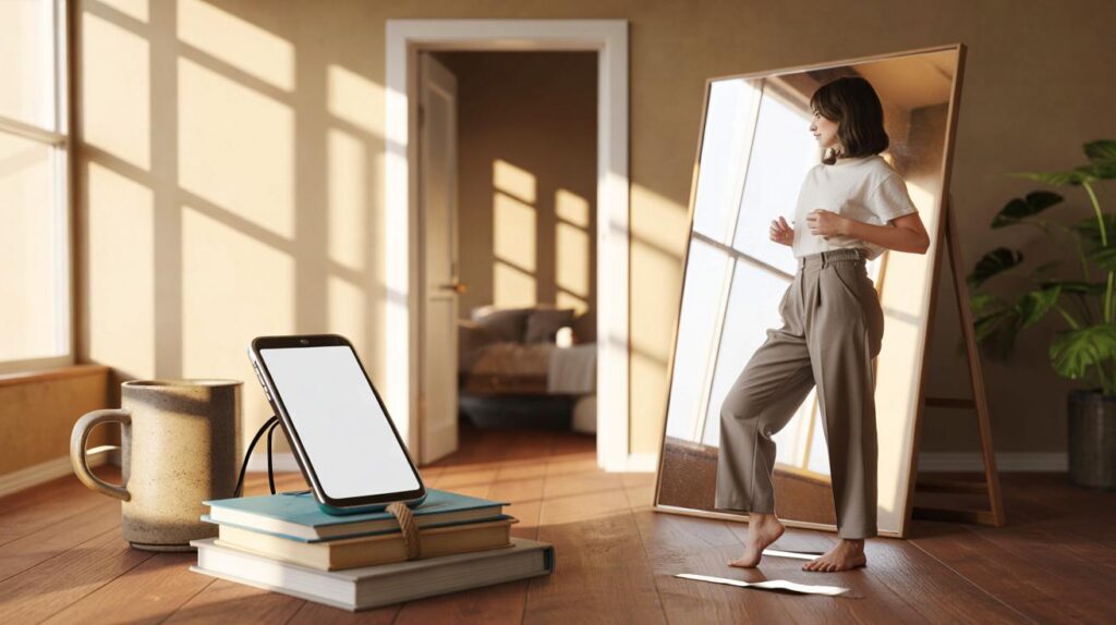 Como fotografar looks sozinha sem tripé com truques de apoio e espelho