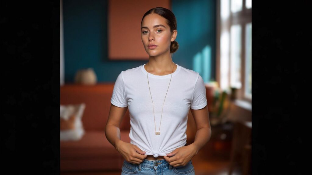 Corrente longa que alonga tronco e estiliza qualquer camiseta