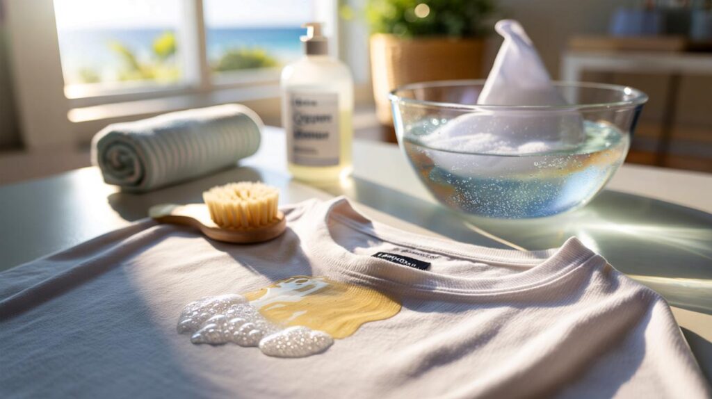 Manchas de protetor na roupa e a técnica que remove sem estragar o tecido