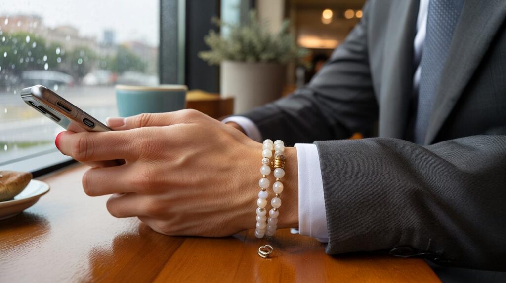 Pulseira de miçangas de volta com cara adulta e acabamento de luxo