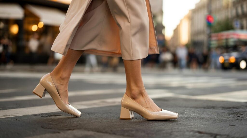 Salto bloco baixo que não dói e é chique para qualquer ocasião