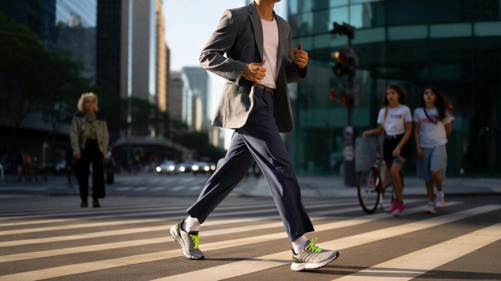 Tênis de corrida com blazer e a dupla inesperada que bomba no street