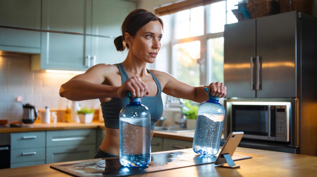 Treino com garrafa de água que tonifica braços em casa em 8 minutos