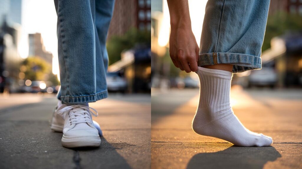 Truque da meia na barra da calça que alonga pernas e salva fotos