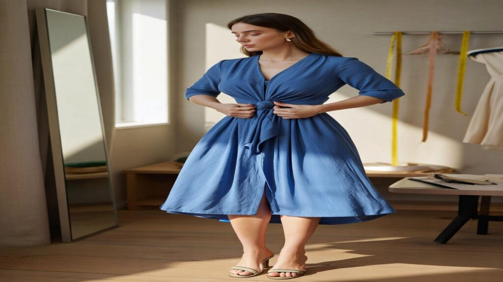 Vestido com amarração frontal que afina a cintura naturalmente