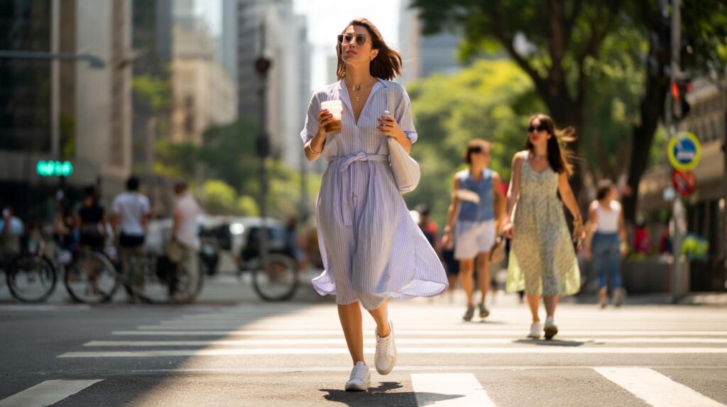 Vestido midi com tênis e o combo do verão aprovado por fashionistas