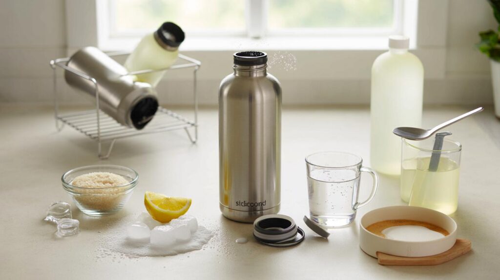 Você lava sua garrafa térmica errado? 4 truques sem escovinha, 1 colher de cloro, zero mau cheiro