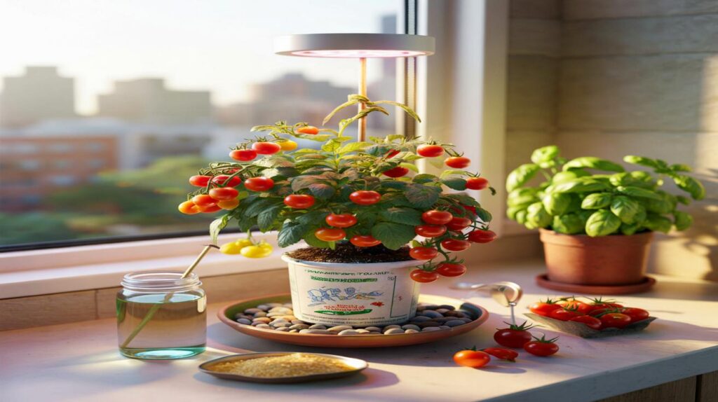 Você tem 1 pote de iogurte? veja como colher 200 tomates-cereja em 12 meses, no apê pequeno