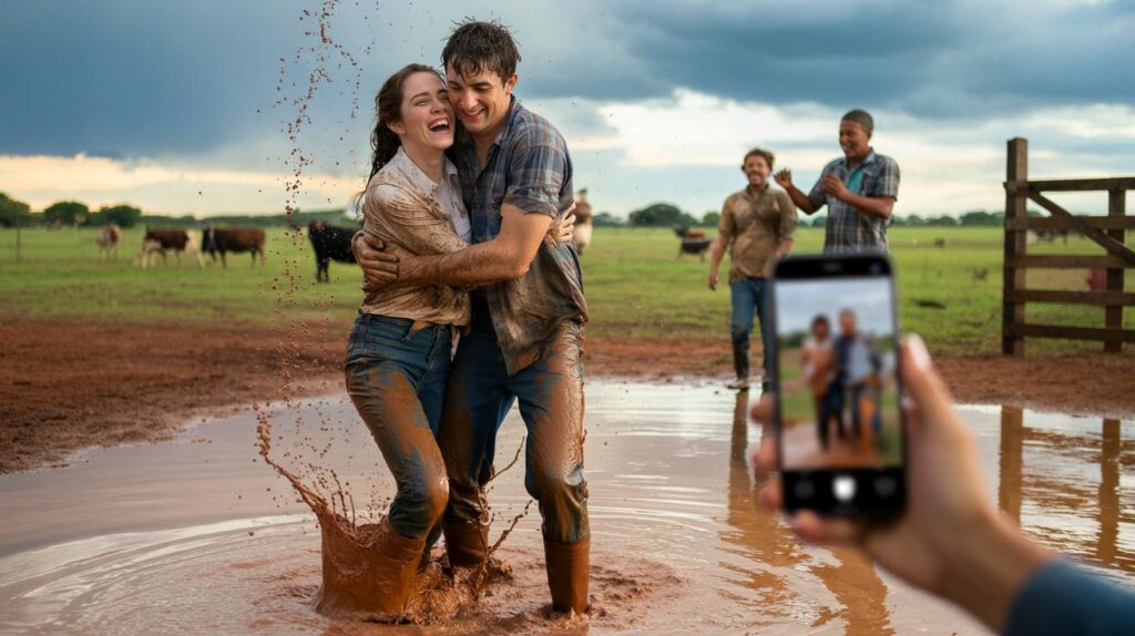 Ana Castela e Zé Felipe cobertos de lama na fazenda: você faria igual na chuva com a família?