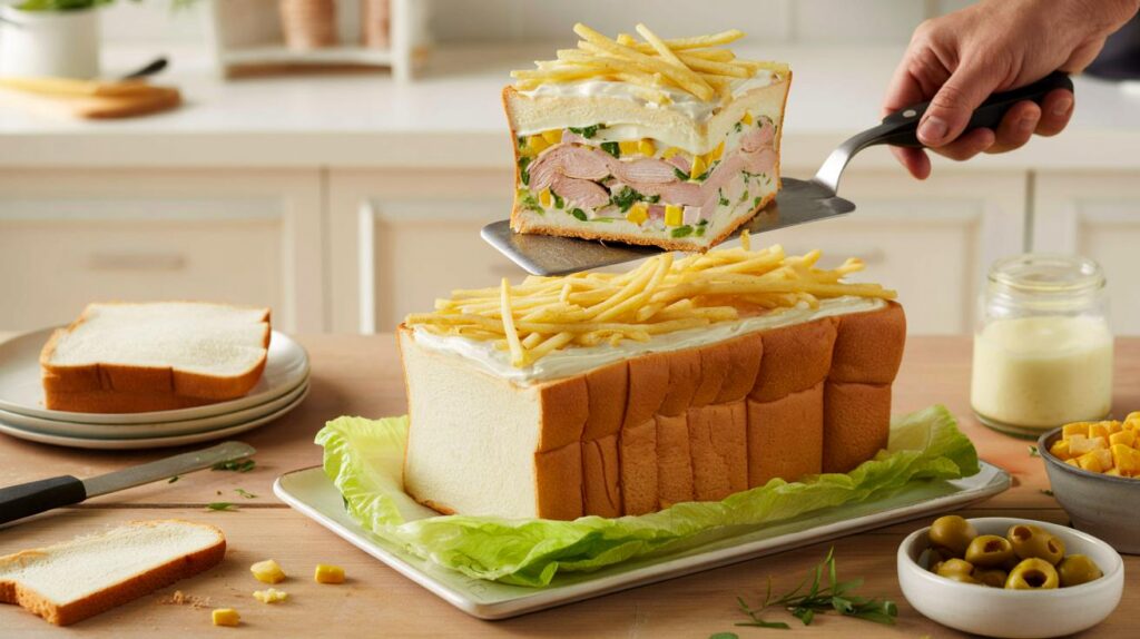 Brasileiros, vocês conseguem: torta de pão de forma com frango defumado em 60 minutos e 8 porções