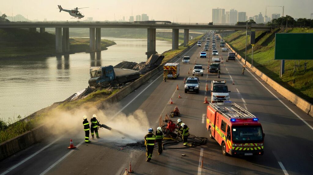 Caminhão cai da Ponte Atílio Fontana; motorista morre: você se sente seguro na Marginal Tietê?
