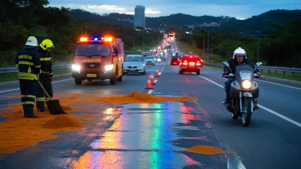 Caos na BR-356 perto do BH Shopping: óleo diesel derramado reduz a 6 km/h, você foi afetado?