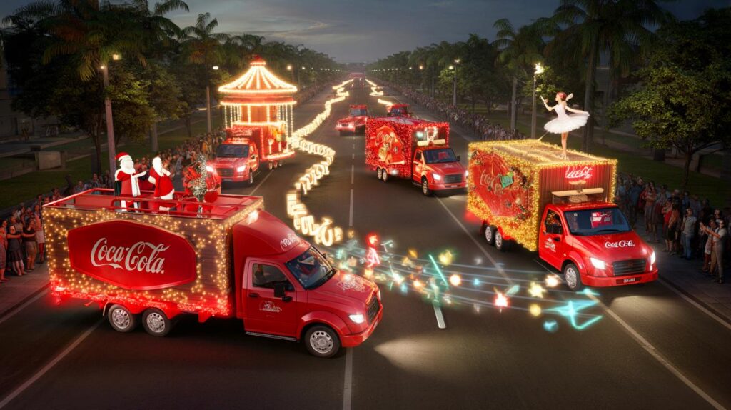 Caravana da Coca-Cola em Indaiatuba: você vai no dia 12, às 21h, ver os 5 caminhões iluminados?