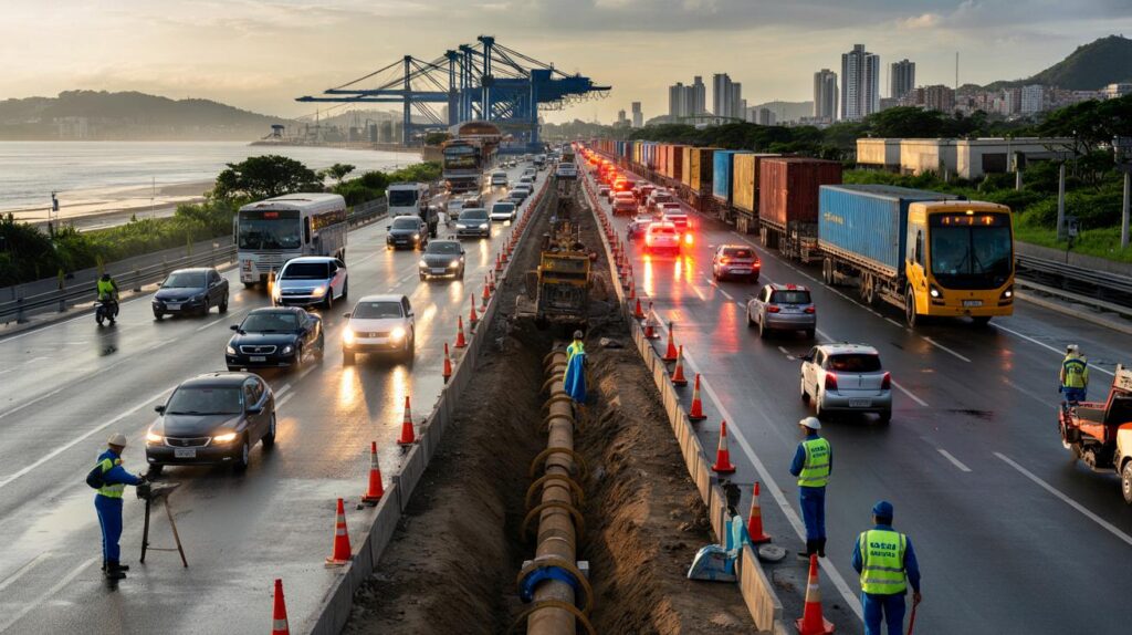 Entrada de Santos em caos: veja 5 dicas e 3 rotas para driblar obra da Sabesp — você topa?