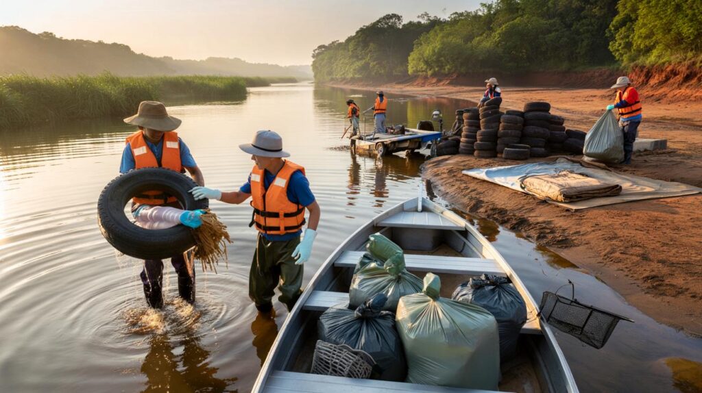 Mutirão no rio Paranapanema: 40 voluntários e 20 barcos já retiram 800 kg; e você, ajuda?