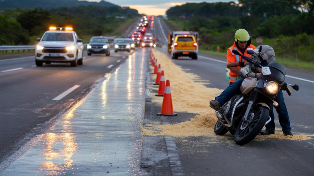 Óleo na Washington Luís derruba 4 motociclistas em Rio Preto: você encara 3 km de pista lisa?