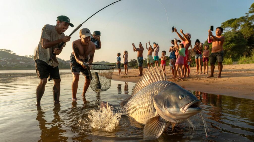 Pintado de 50 kg surpreende banhistas em Cardoso: você teria fôlego para a briga de 45 minutos?