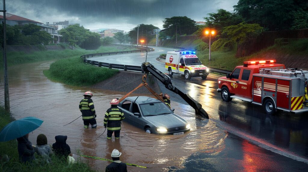 Piracicaba, chuva e susto: você teria sangue frio quando o seu carro cai no córrego às 16h?