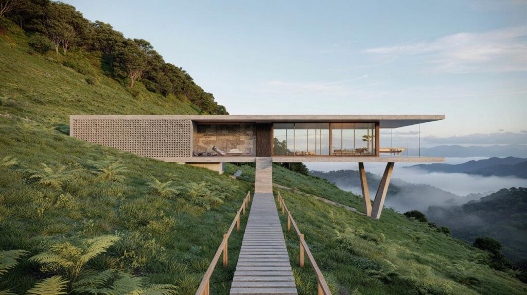 Serra da Mantiqueira: você moraria numa casa suspensa sobre pilotis em 25 metros de declive?