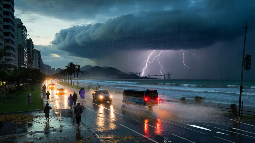 Temporal no litoral de São Paulo: 50 mm, raios, ventos de 60 km/h e granizo — você está preparado?