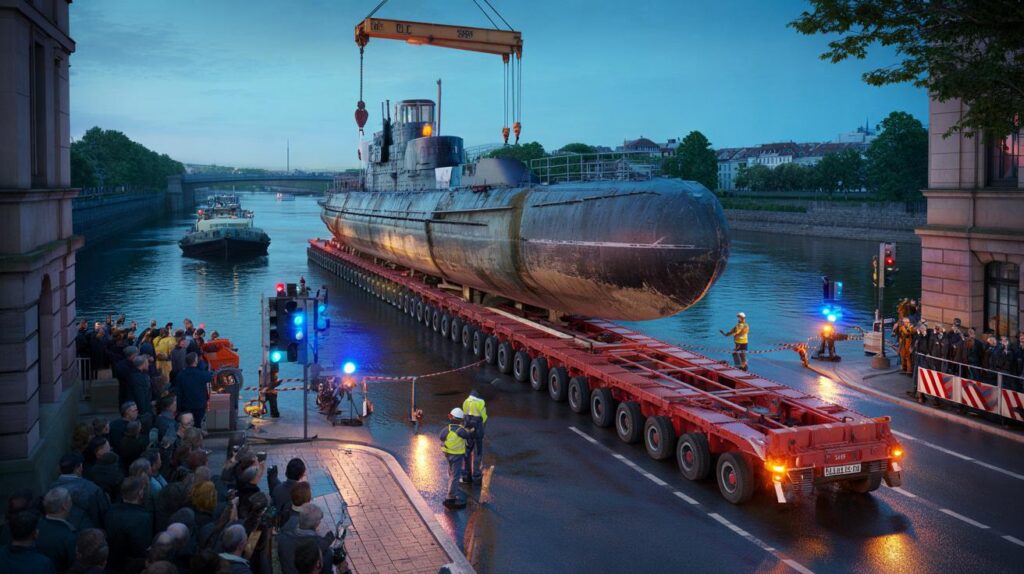 Você deixaria sua rua parar 23 dias por isso: submarino de 350 t viaja 50 km após 80 anos