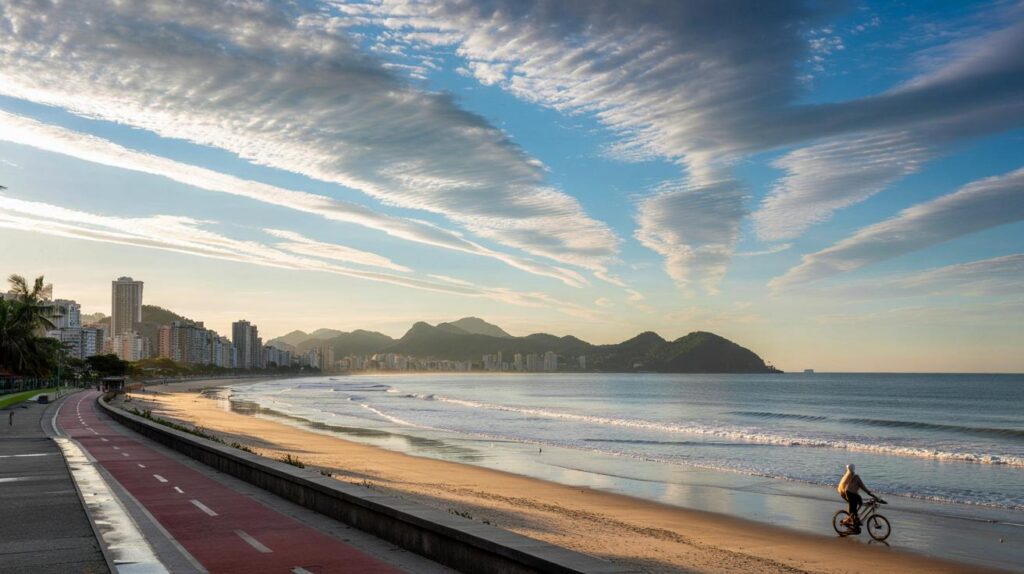 Você, em Santos, viu as faixas no céu às 5h? turbulência alinhou nuvens como ondas do mar de manhã