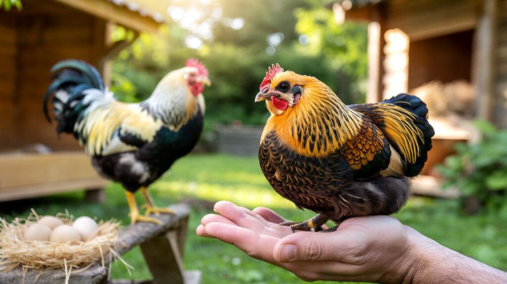 Você já viu uma galinha com 500 g e 25 cm? penas com contorno preto podem mudar seu quintal