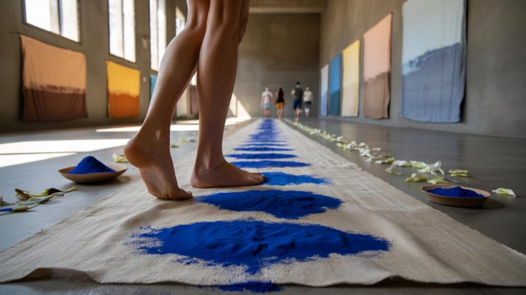 Você pisaria em 20 m de algodão azul feito com 10 kg de pétalas? Juliana Santos quer te provar