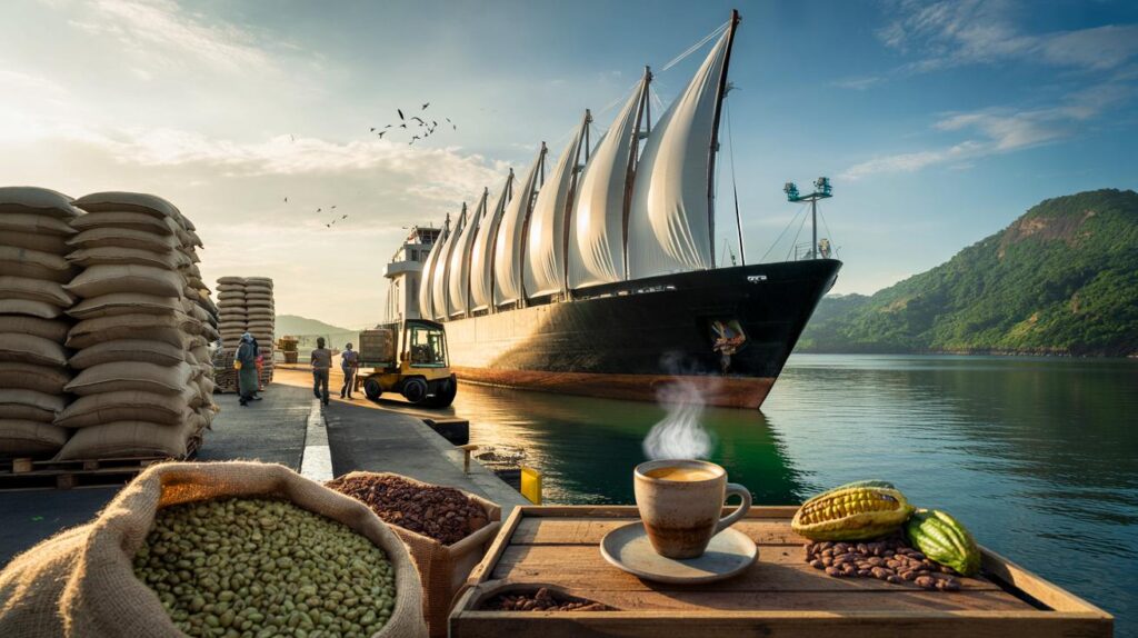 Você vai sentir no bolso : cargueiro a vento leva 600 t de café e mexe no preço do seu espresso